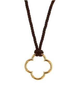 NWT Asha by ADM Brigitte Gold Quatrefoil Clover Pendant Necklace, Navy Leather